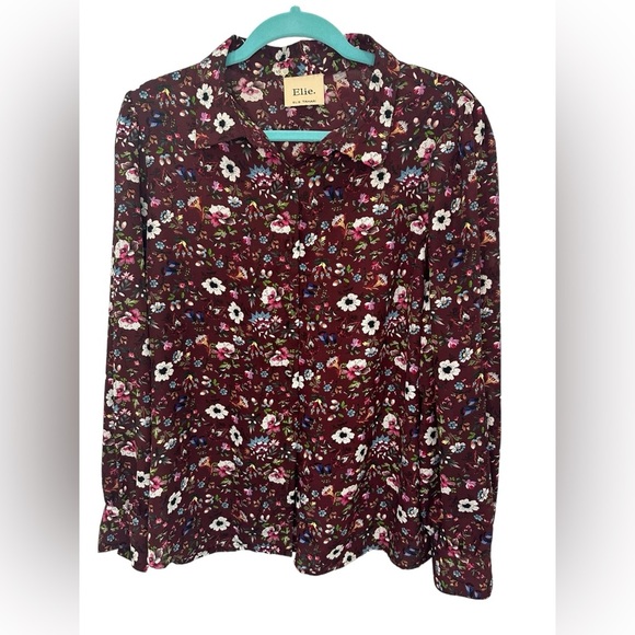 Ellie Tahari button front floral blouse XL - Picture 1 of 6